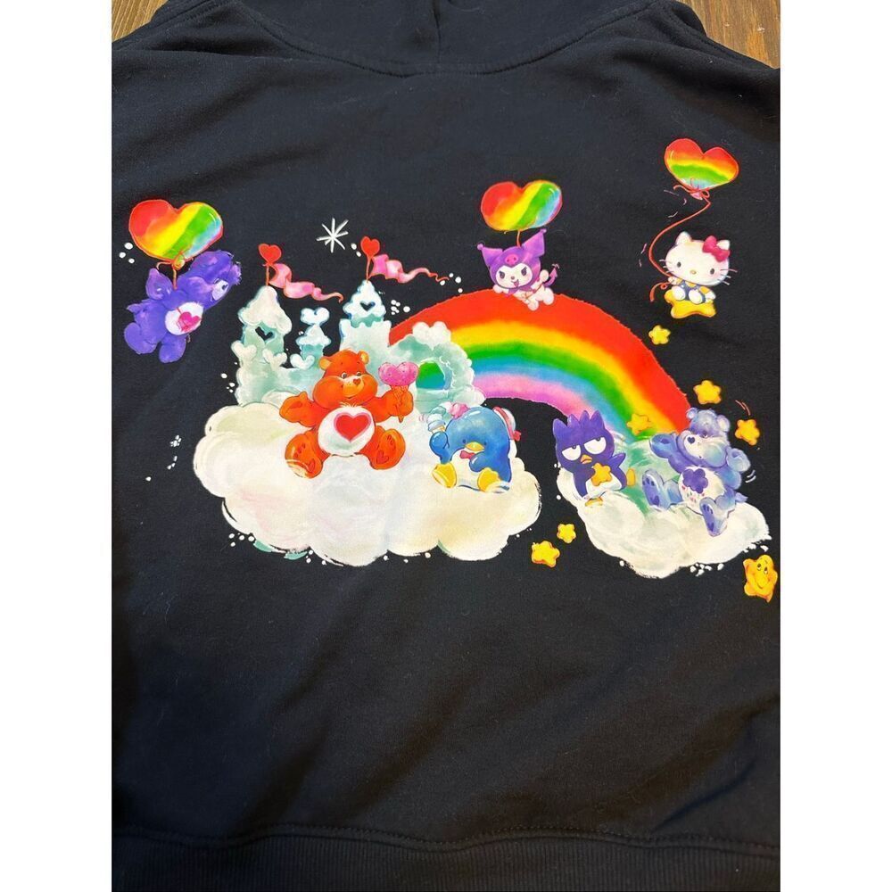 Hello Kitty and Friends x Care Bears black cropped zip-front graphic hoodie size - Picture 2 of 7